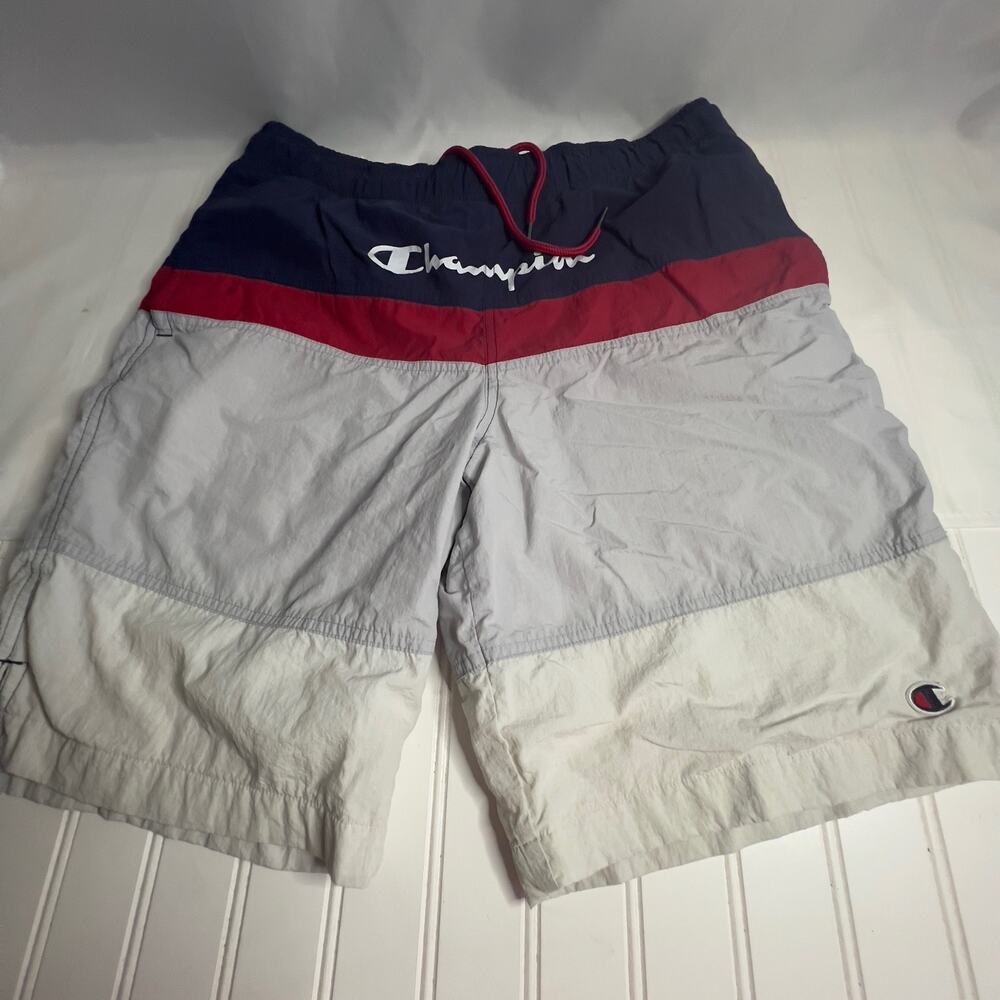 Champion Men's Size Medium Nylon Swim Trunks Red White Blue